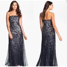 Adrianna Papell Gown Women 4 Navy Blue New Sequin Ombre Strapless 091868970