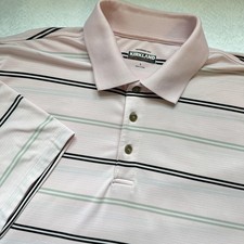 Kirkland Signature Polo Shirt Mens Large Pink Striped Performance Golf Stretch