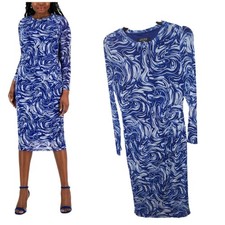 NWT Kasper Medium Blue White Marble Long-Sleeve Sheath Dress Work Career Church