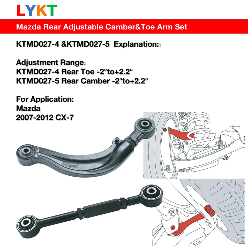 LYKT 4pcs Rear Adjustable Camber&Toe Control arms Kit For 2007-2012 Mazda CX-7 Foto 2 de 4