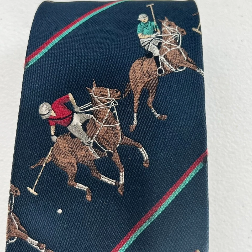 Polo Ralph Lauren Necktie Polo Equestrian Sport 100% Silk Handmade In USA Vtg - Image 2 of 4