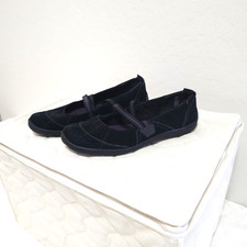 Girls Lands' End 5M Black Purple Mary Jane Loafers Flats Shoes Slip On Elastic