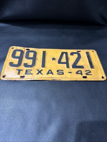 Vintage 1942 Texas License Plate Original Paint Double Digit 991*421
