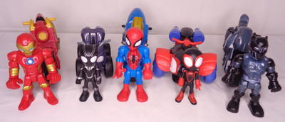 Marvel Super Hero Adventures Lot: Iron Man, Black Panther, Spiderman Motorcycle+