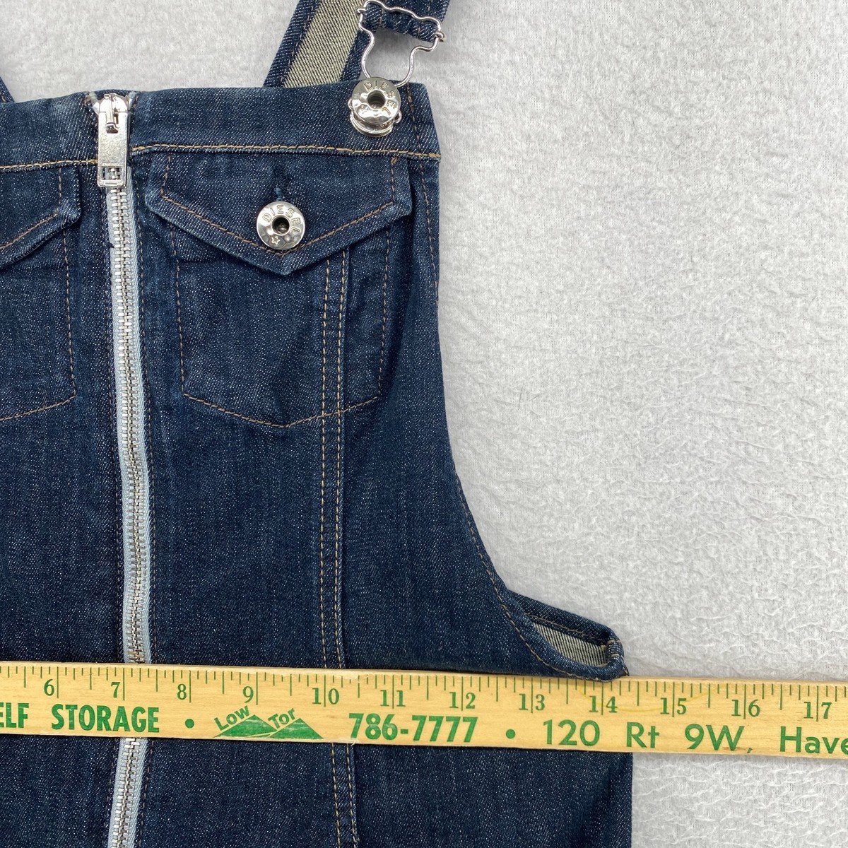 DIESEL Jumpsuit S Overall Denim Front Zip Cross Back Stretch