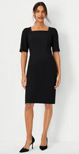 NWT ANN TAYLOR BLACK ELBOW SLEEVE SQUARE NECK SEASONLESS STRETCH DRESS SZ 4