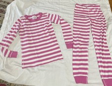 New Hanna Andersson Pajamas Pink White Stripe Girls Size 8 130 NWOT Organic Cott