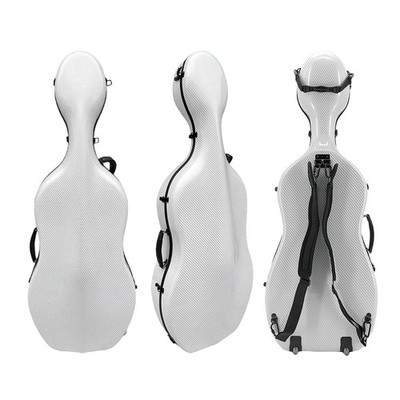 4/4 Cello Case with Wheels & Straps Carbon Fiber Lightweight, Strong, Hard White