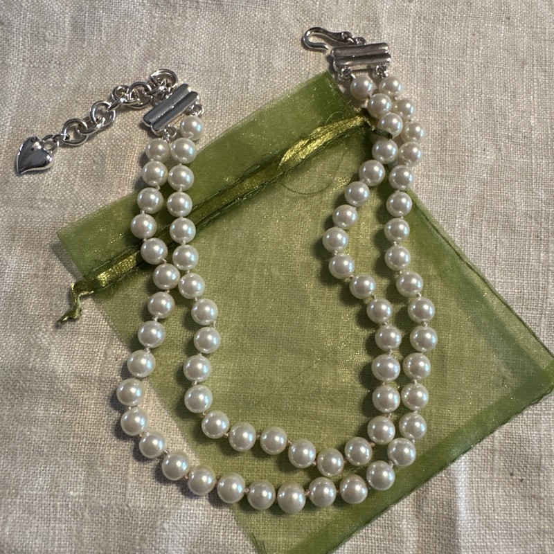 Vtg Carolee Faux Cream Pearl 2 Strand Necklace 16” Silver Tone Hook Adjustable