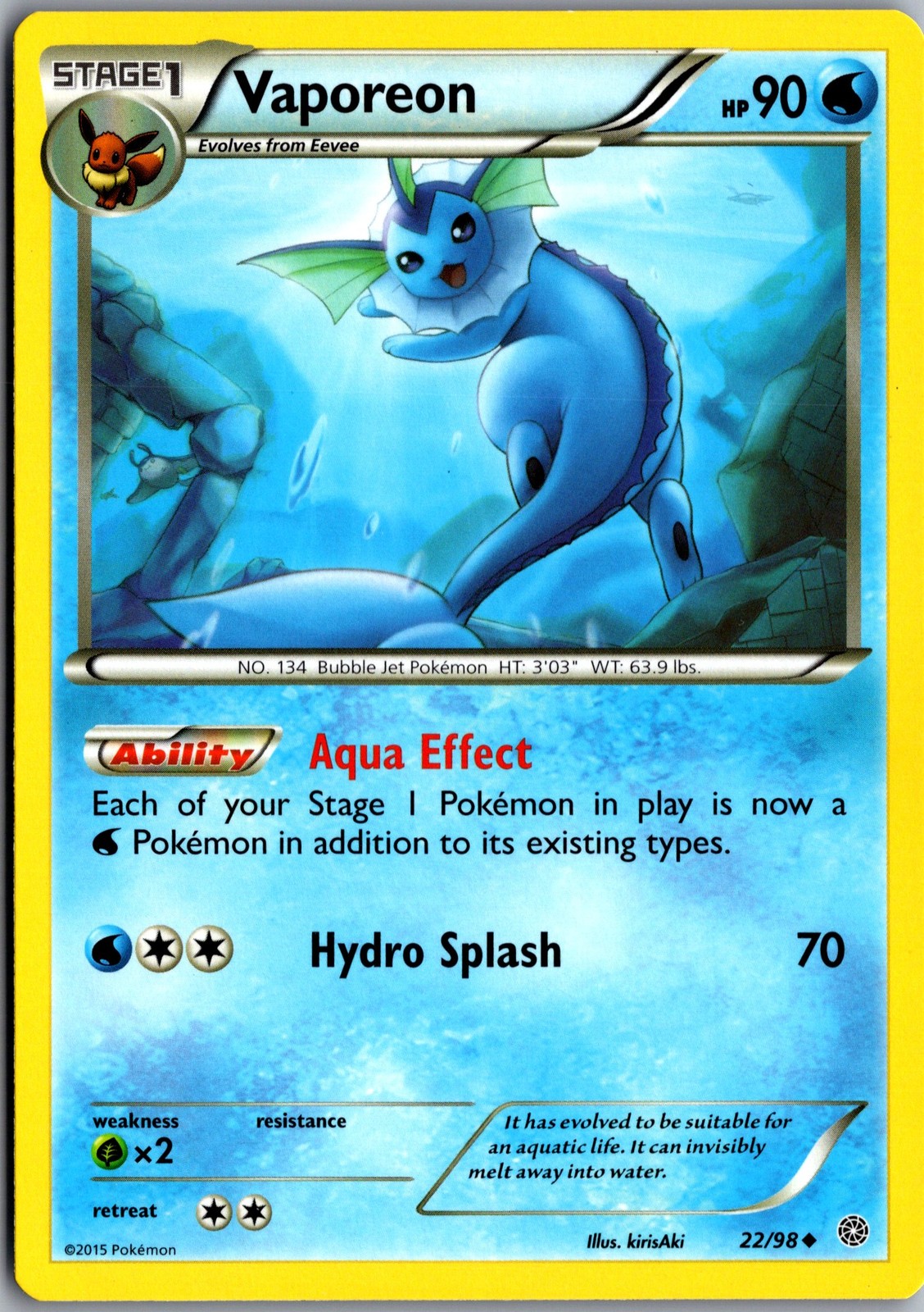 Vaporeon 22/98 Uncommon Ancient Origins Lightly Played Pokemon Card Fan Favorite