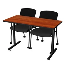 Regency Kobe 48 x 24 in. TBase Training Seminar Table 2 Knight Mesh Chairs