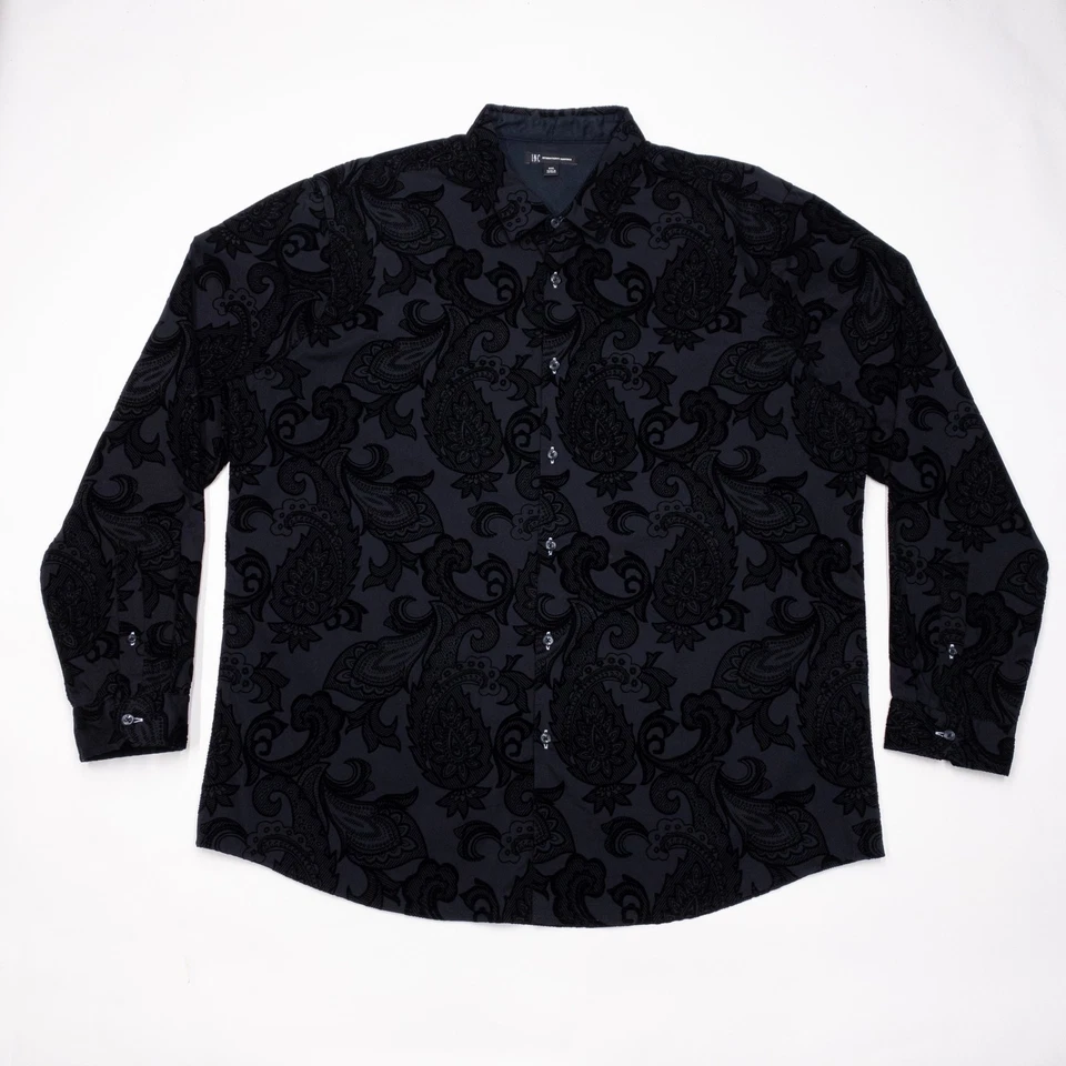 Camisa de cachemira INC International Concepts para hombre 2XL de terciopelo flocado texturizado negra Foto 2 de 4