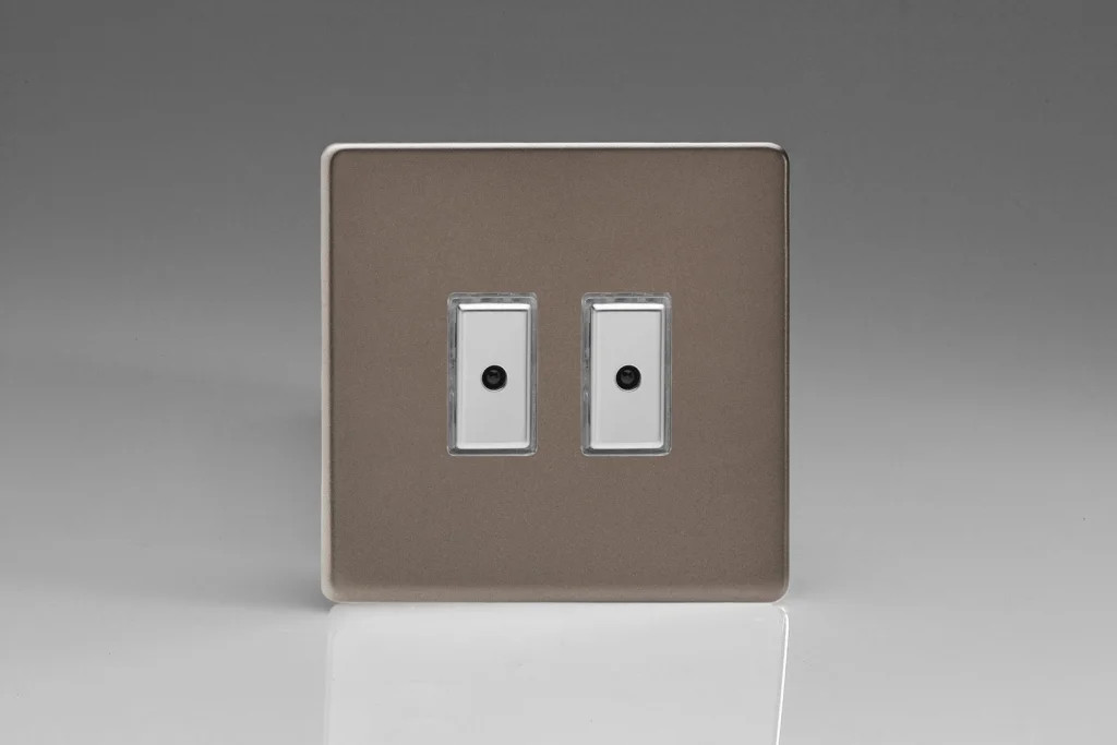 Dimmer Silver V-Pro Multi-Point Screwless Pewter 100w Max 2-Gang 1-Way Varilight