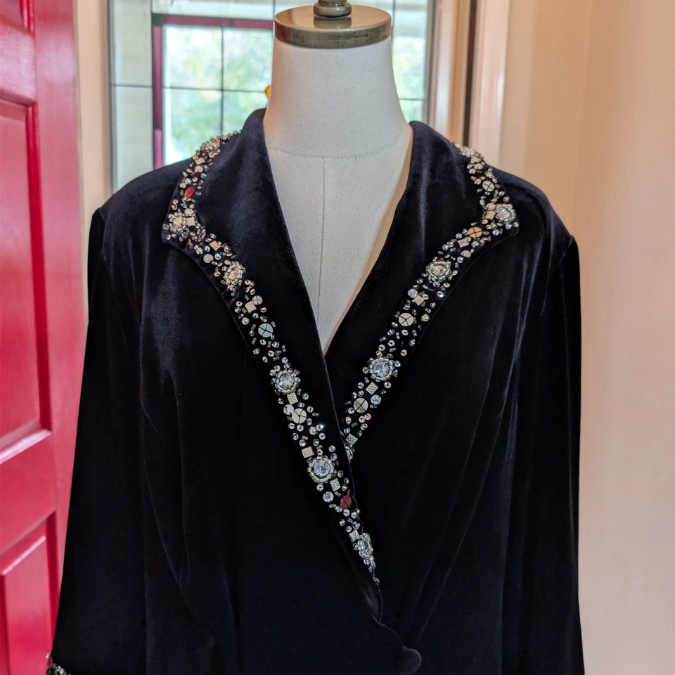 Alex Evenings Special Occasion Embellished Velvet Wrap Jacket Plus Size 1X Black - Image 4 of 4