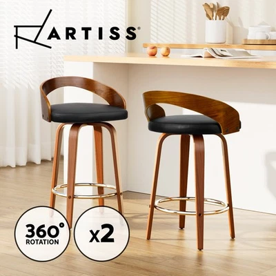 Artiss 2x Bar Stools Kitchen Dining Chairs Swivel Counter Stool Leather Wooden - image 1 of 4