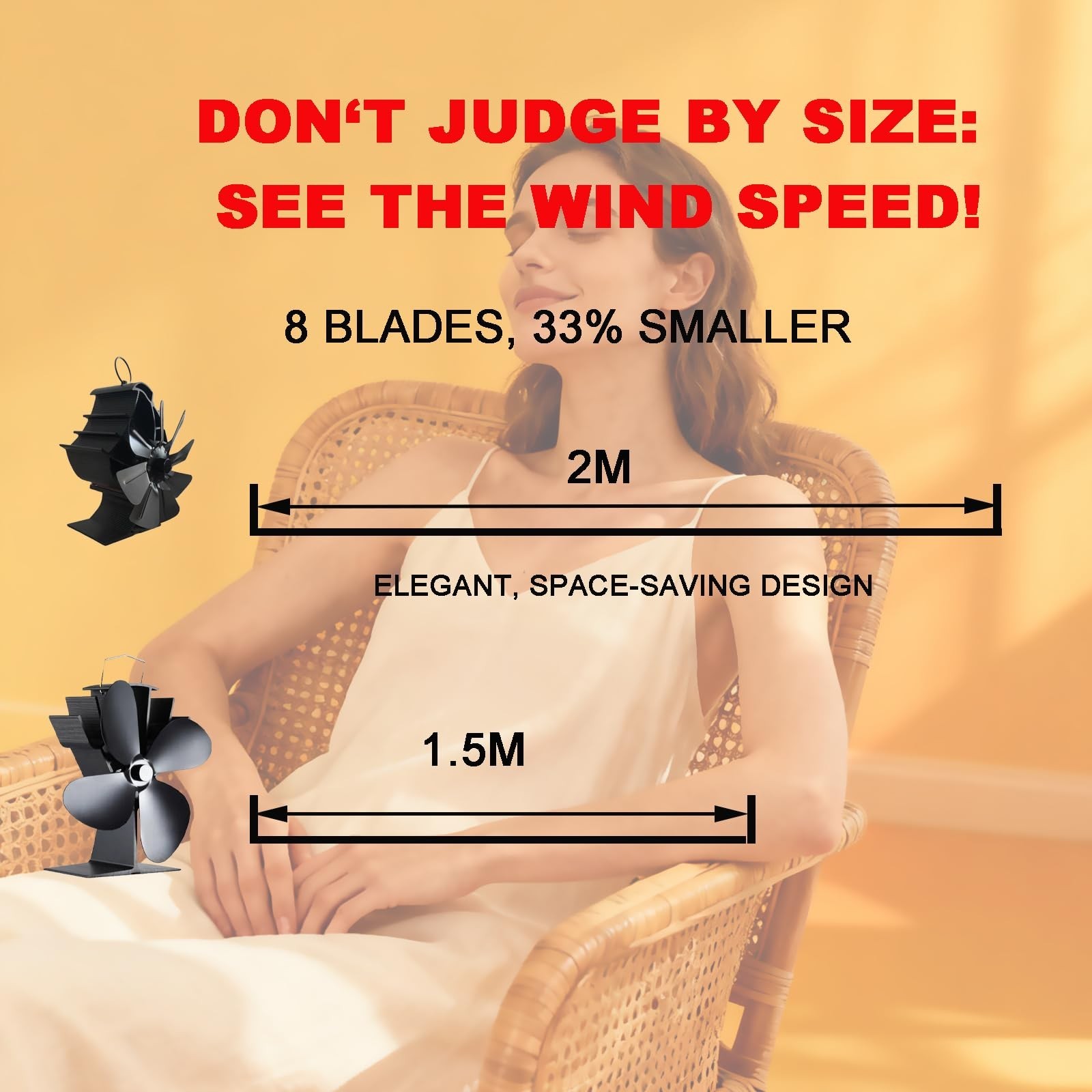 Melede 8-Blade Heat Powered Stove Fan for Wood/Log Burner/Fireplace increases...