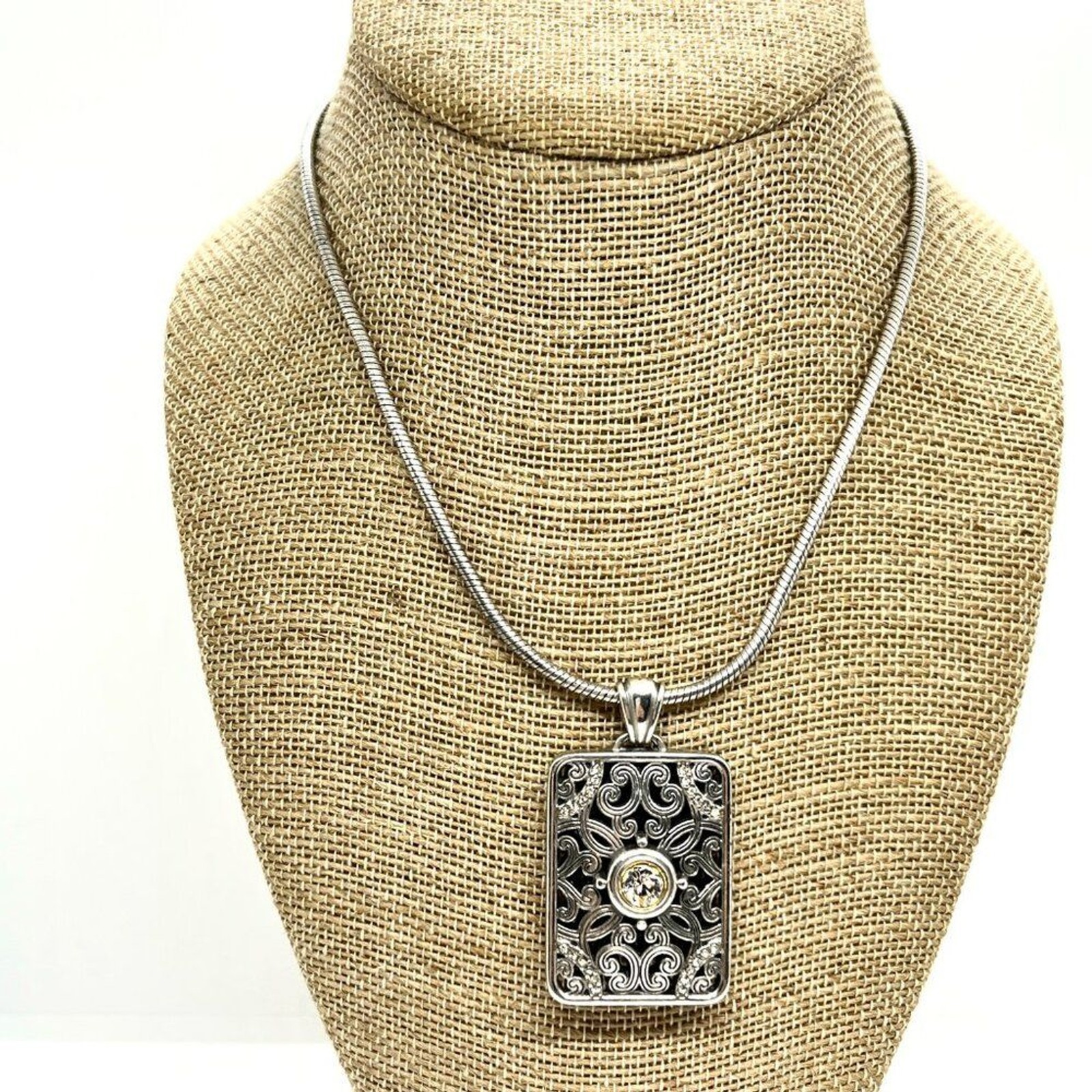 Brighton Silver Scroll Rectangle Pendant Necklace… - image 2