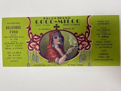 Salus Brand Coco-Milco Product Label El Paso Texas Vintage Advertising Ephemera