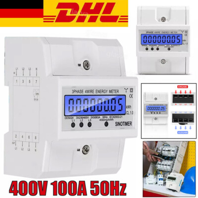 Drehstromzähler Stromzähler 3-Phasen 4-Draht 100A Geeicht Für Din Hutschiene LCD