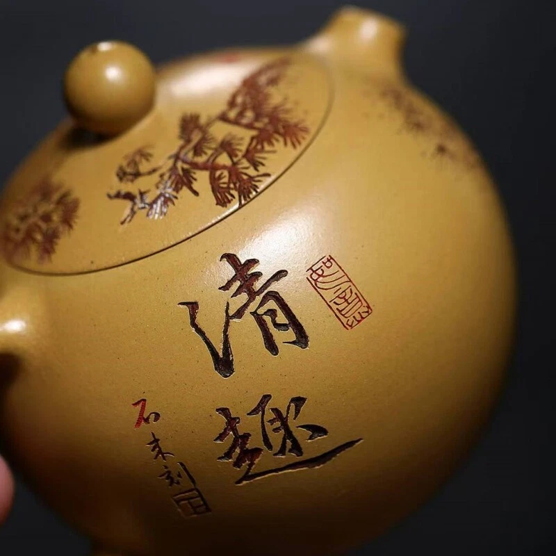 Tetera de arcilla True Yixing Zisha Duan tallada a mano olla Xishi marcada 200 ml olla china Foto 4 de 4