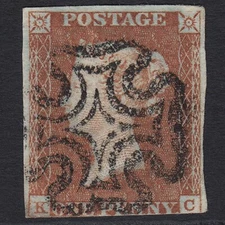 W26_06 GB QV 1841 1d RED-BROWN PLATE 27 SG8-B1(1) taa KC GU PERTH MALTESE X