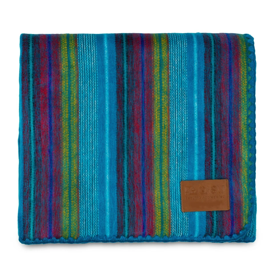 "Manta abigarrada azul mezcla de alpaca suave queen tiro cálido sofá sofá 85""x65""" Foto 2 de 4
