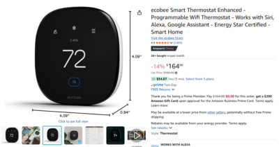 New in box ecobee Smart Thermostat Enhanced Programmable Wifi ...