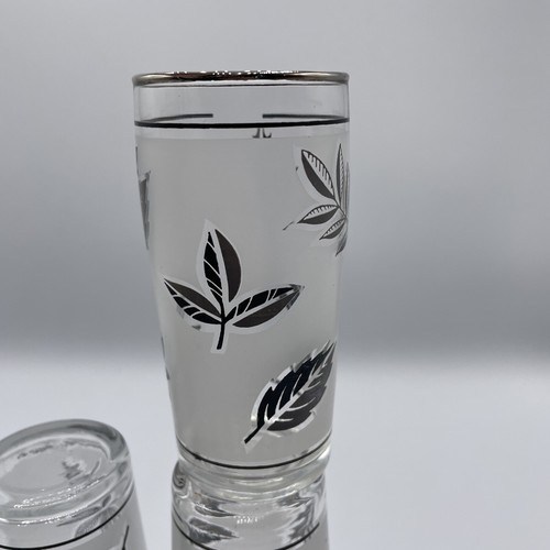 Set of 3 Vintage Libbey Frosted Silver Leaf Double Shot Glasses 4" Tall - Picture 7 of 11