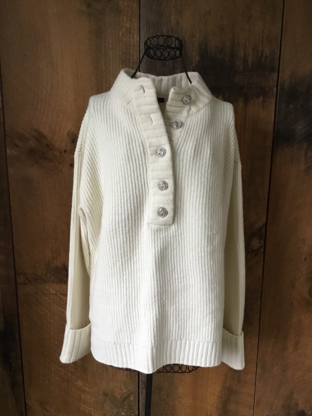 Talbots Button Collar Pullover Sweater Ivory Crys… - image 3