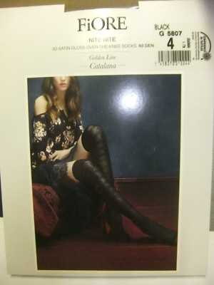 Fiore - Overkneestrümpfe mit Muster - Neu & OVP - 5807 - Schwarz - Grösse 4 -  