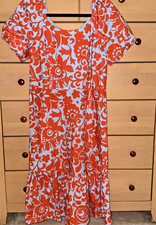 Talbots W's 10P Peasant Style Blue Floral Cotton Tiered Patio Dress