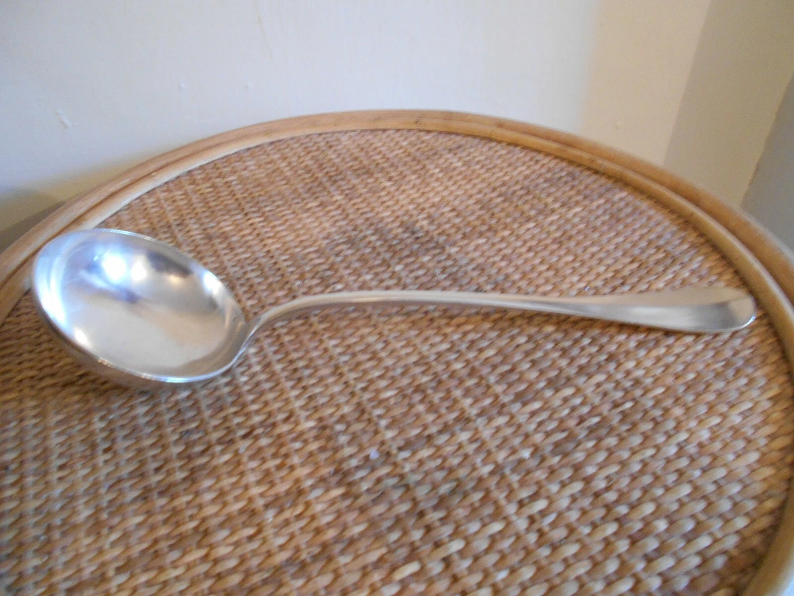 ANTIQUE FRENCH 'BAGUETTE' PATTERN SILVER PLATED SERVING LADLE. 'TREFLE R&C' MARK