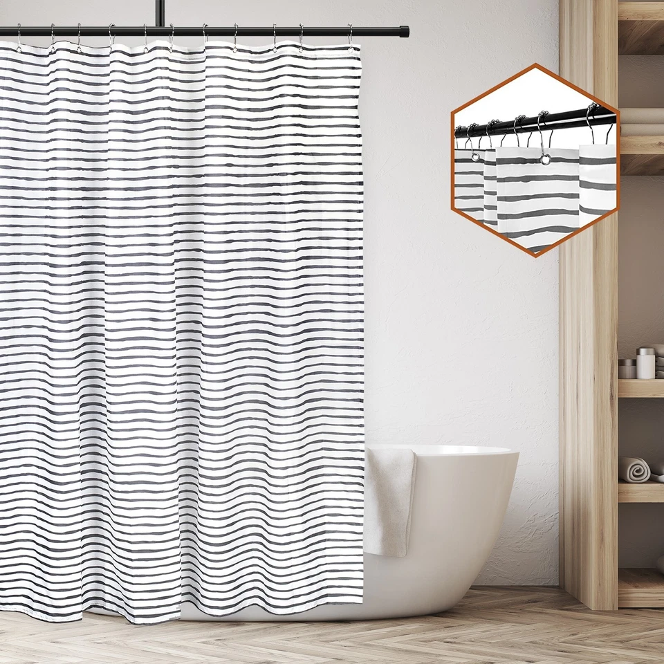Juego de Cortinas de Ducha Modernas Diseño Varato Gris Oscuro/Blanco con 12 Ganchos 72 x 72 In Foto 2 de 4