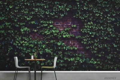 3D Green Leaf Brick Wall Self-adhesive Removeable Wallpaper Wall Mural