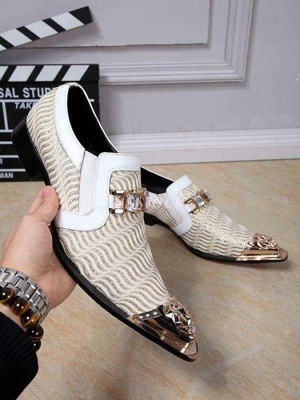 SAOLA Scarpe eleganti uomo pelle strass metallo punta formale slip on righe OL