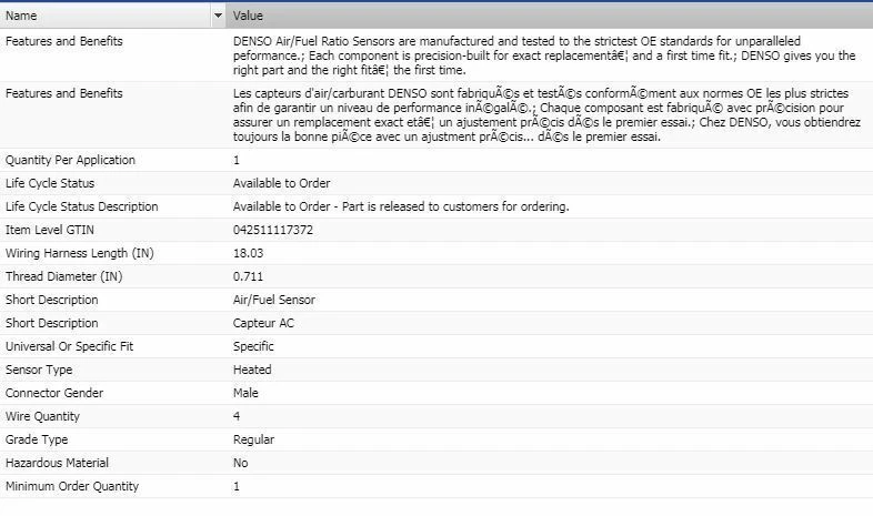 Sensor de relação ar/combustível esquerdo Denso upstream para 2009-2011 TOYOTA VENZA - Imagem 2 de 4