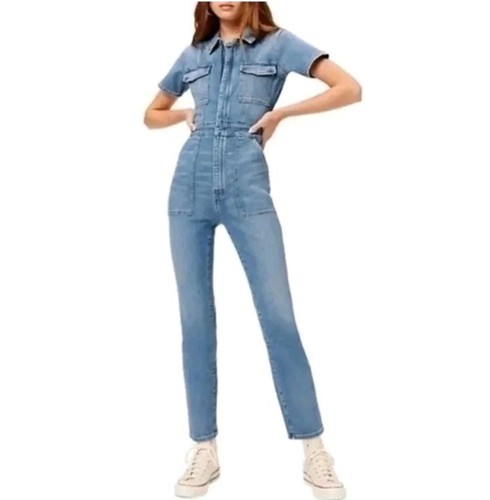 Good American Jumpsuit Women Medium Blue 274 Denim Fit for Success Pockets