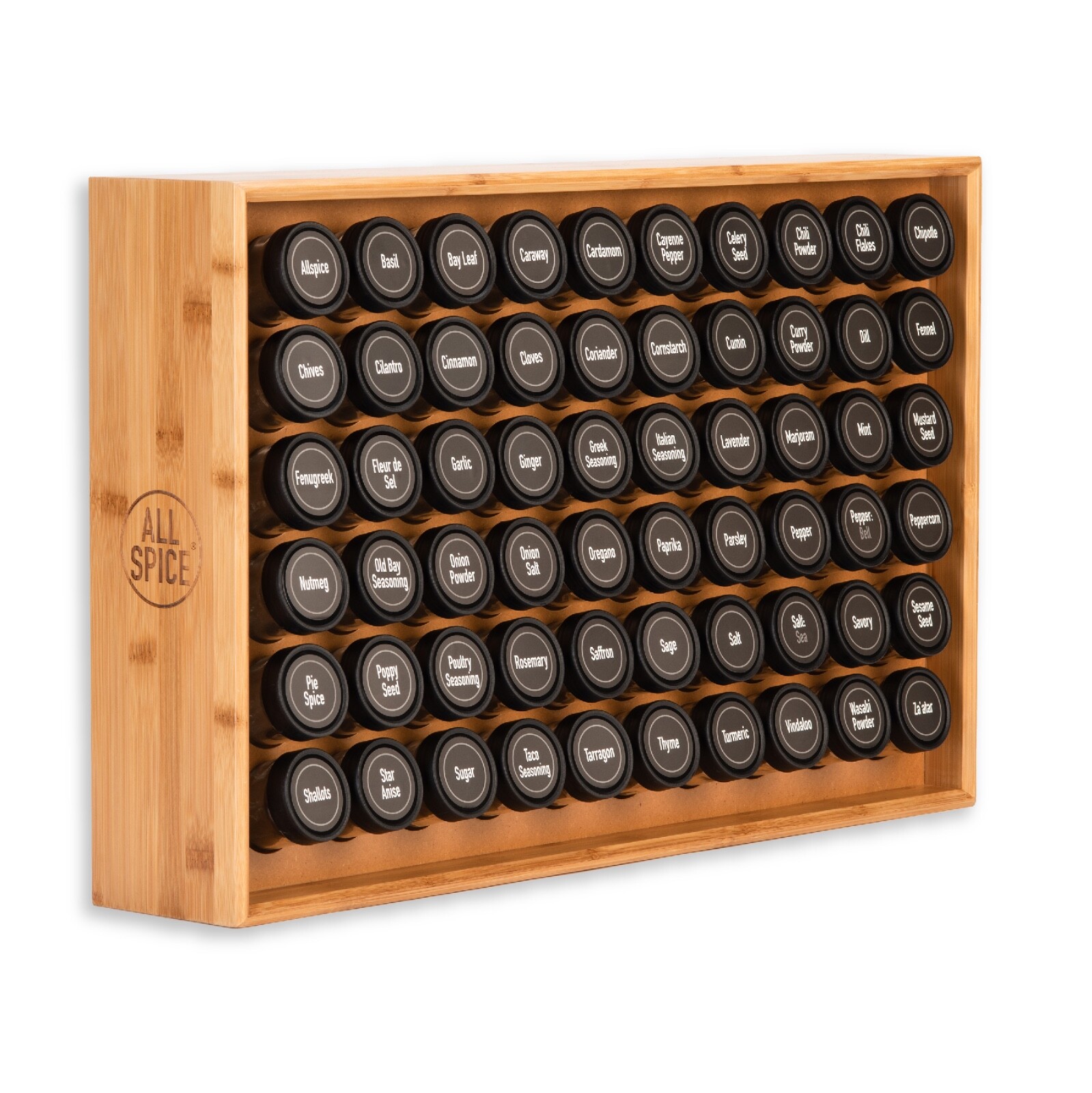 AllSpice Wooden Spice Rack, Includes 60 4oz Jars, Walnut, Cherry, White and more eBay
