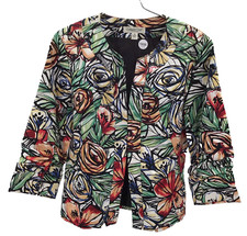 Coldwater Creek Jacket Size 10 3/4 Sleeve Floral Print Lined Open Front