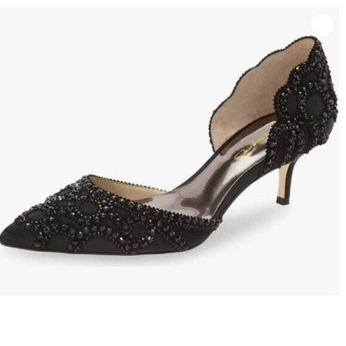 XYD Damen Pumps, elegant spitz zulaufend, D'Orsay Kitten niedrige Absätze, Strass schwarz