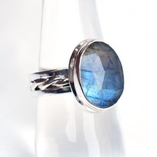 Natural Labradorite Ring 925 Sterling Silver Blue Labradorite Ring Siz 8.5-LB016