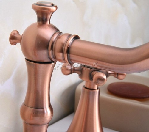 Antique Red Copper Double Cross Handles 3 Holes Widespread Bathroom Sink Faucet - Bild 8 von 9