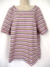Talbots Womens XL Top Rainbow Stripe Textured Cotton Short Sleeve Pretty Spring