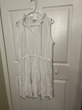 Joie White Linen Look Resort Dress Boho Women XL Beach Pool Cover Tie Waist