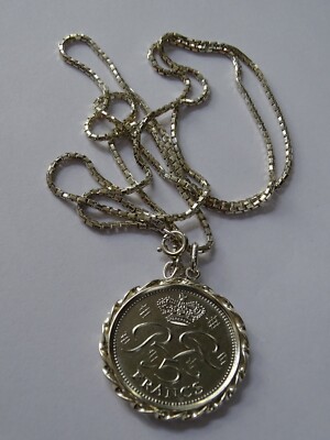 Silberkette/Münze  5 FRANCS-RANIER III -PRINCE DE MONACO KETTE-Münze in Fassung