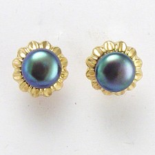 14k Solid Yellow Gold Sunflower Pearl Earrings E821