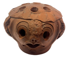 Brutalist Ancient Style Pottery Clay Mask Botanical Flower Pod Holder Small
