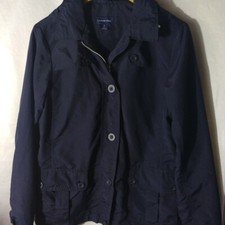 Lands' End Women's Small Navy Blue Jacket Removable Hoodie Zip and Button...