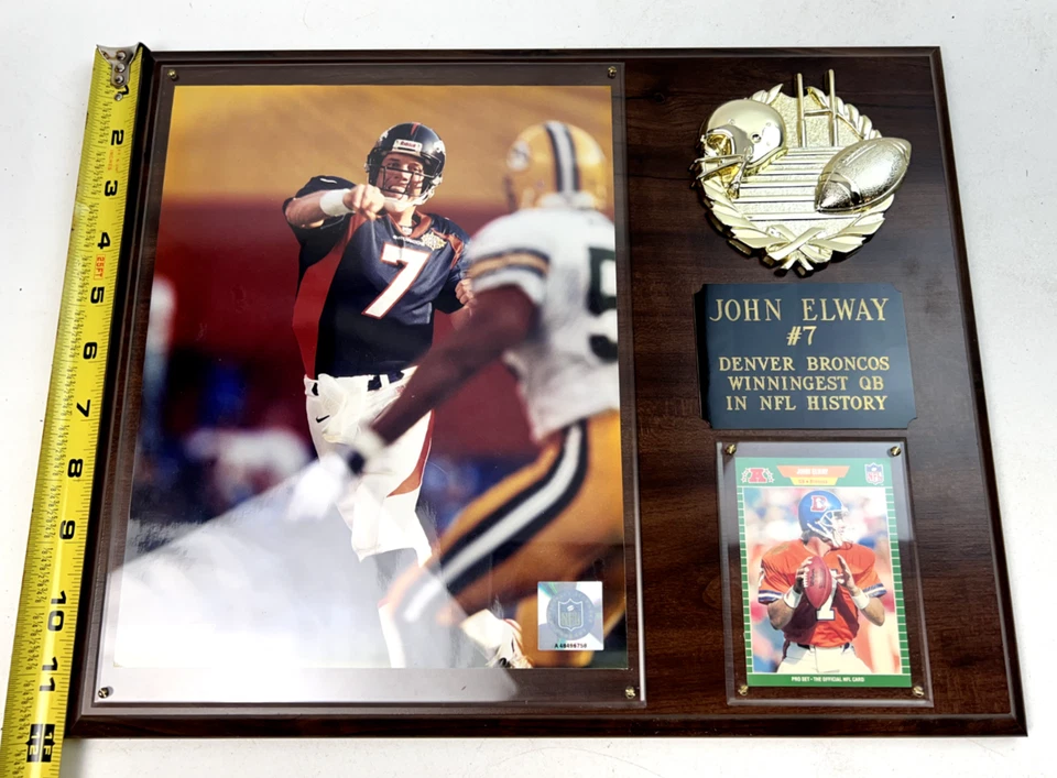 Placa John Elway de los Denver Broncos con foto con licencia y tarjeta coleccionable profesional 1989 Foto 3 de 4