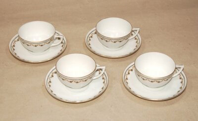 4x alte tschechische Union K Porzellan Teetasse - Mokkatasse Tee Tasse vergoldet
